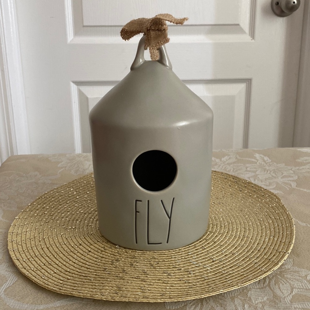 RARE Rae Dunn FLY Bird-feeder or Birdhouse with Burlap tie/ribbon